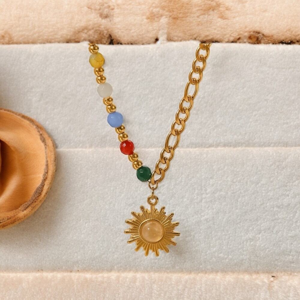 NEW 18K yellow gold plated beaded sun BoHo chain necklace jewelry B20B - Picture 5 of 7